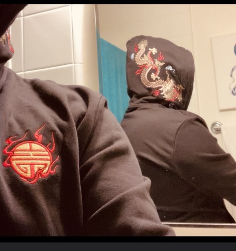 Customer photo review of Fiery Pearl Dragon Embroidered Hoodie