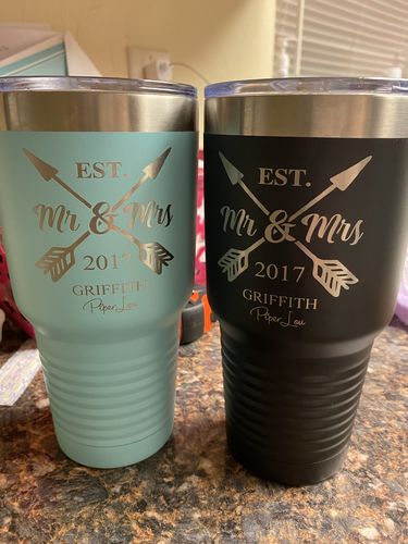 Customer photo review of Mr & Mrs Arrows (CUSTOM) Laser Etched Tumbler