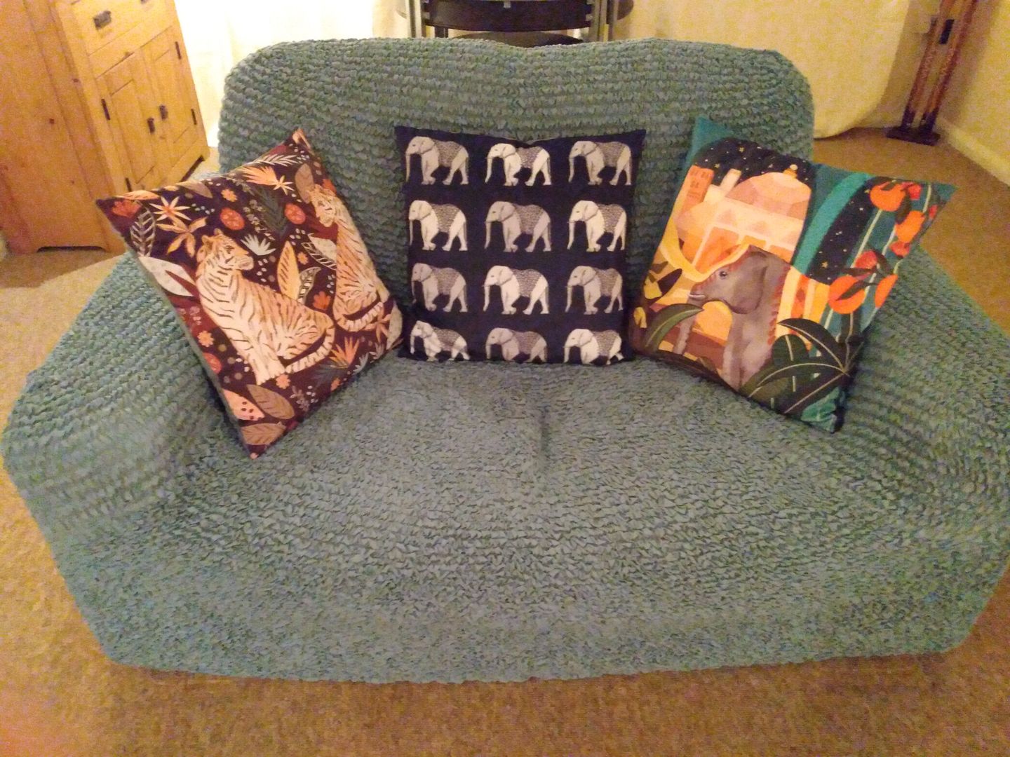 Customer photo review of 2 Seater Sofa Cover - Tiffany Blue Microfibra