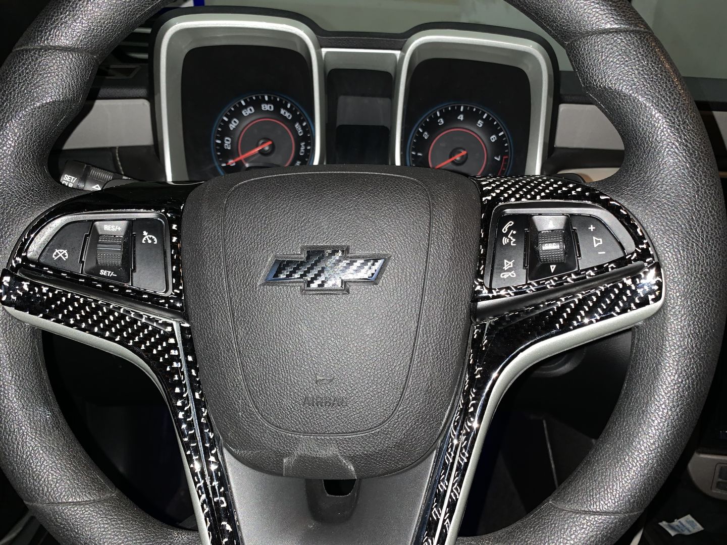 Customer photo review of Carbon Fiber Steering Wheel Overlay for Chevrolet Camaro 2013-2015
