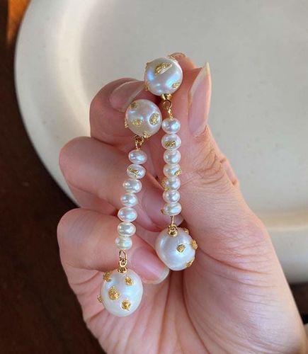Customer photo review of French Baroque Pearl Niche Designer Drop Earring