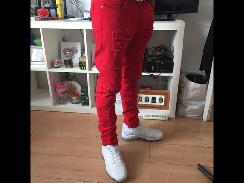Customer photo review of Skinny Stretch Denim Ripped Pants