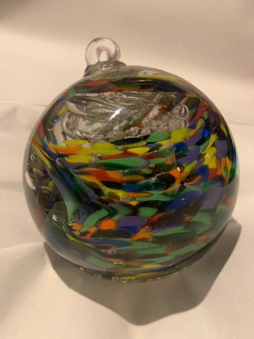 Customer photo review of Rainbow Confetti Orb with Cremation Ashes