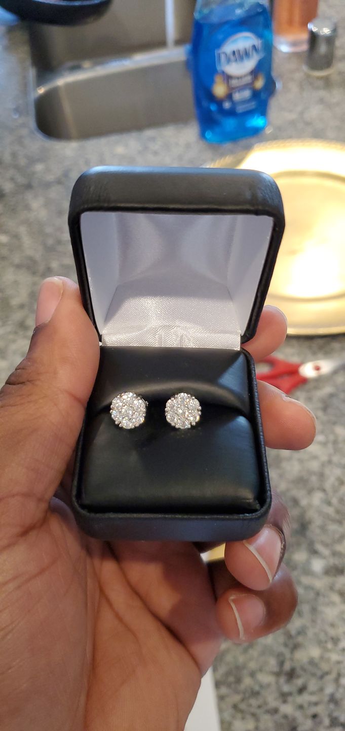 Customer photo review of 1.40 Carat Certified VVS1 Moissanite Cluster Earrings