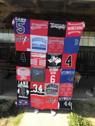 T-shirt quilt featuring bosqueville bulldogs, groesbeck baseball by Susan from TX