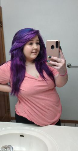 Customer photo review of Full Shine Tape in Hair Extensions 100% Remy Human Hair 20 Pieces 50 Grams (#PURPLE)