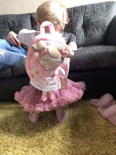 Customer photo review of Personalized Leyadoll Doll Backpack (Strawberry) - 2 Skin Tones