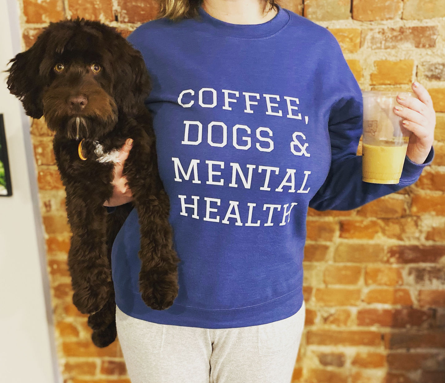 Customer photo review of Coffee, Dogs & Mental Health Sweatshirt