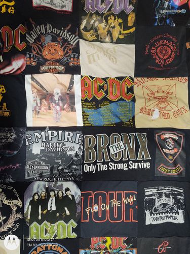 T-shirt quilt with music, motorcycles themes by Greywolf from NY