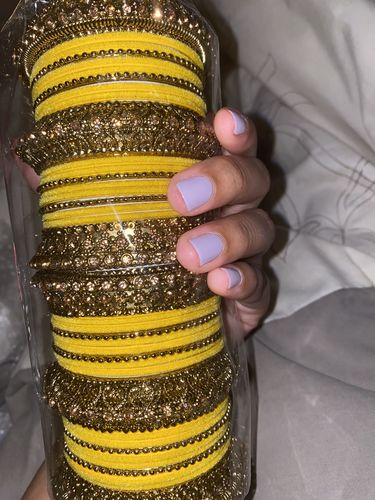Customer photo review of Yellow Velvet & Bronze Bangle Set