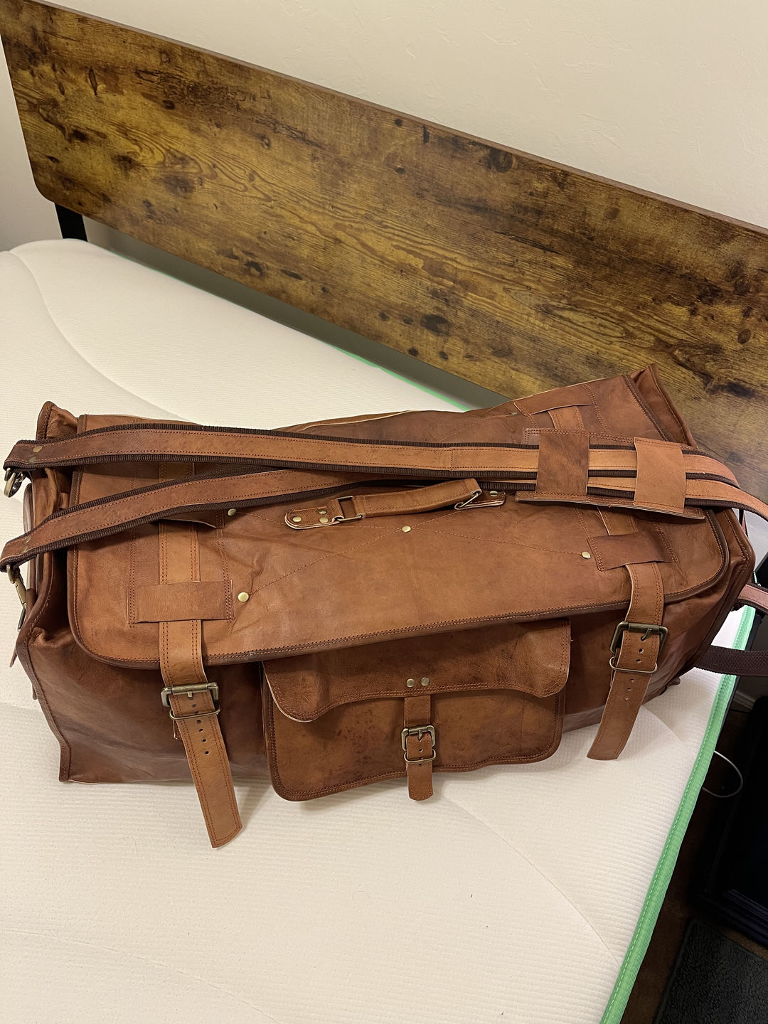Customer photo review of Vintage Brown Flap Leather Duffle Bag