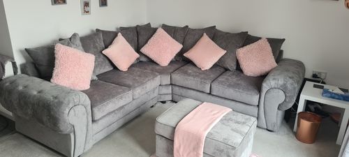 Customer photo review of CHINGFORD COSY CHENILLE DOUBLE CORNER SOFA - SHADES OF GREY