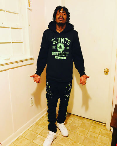 Customer photo review of Distressed Triple Side Stripe Paint Splatter Denim Black Wash - Neon Green - White (HZW4228)
