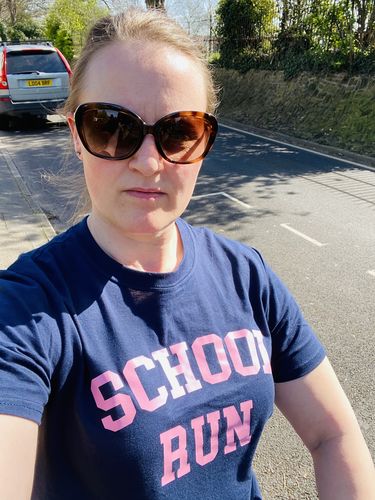 Customer photo review of School Run College T-Shirt