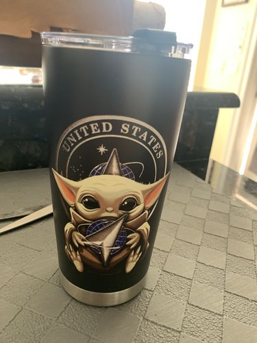 Customer photo review of USSF Tumbler Cup Baby Yoda U.S Space Force Coffee Cup Gift Idea
