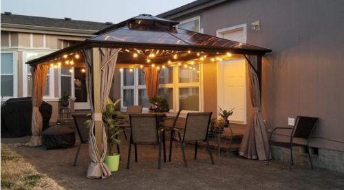 Customer photo review of Patio Hardtop Gazebo 10x13ft Double-Roof Aluminum Gazebos w/ Netting & Curtains