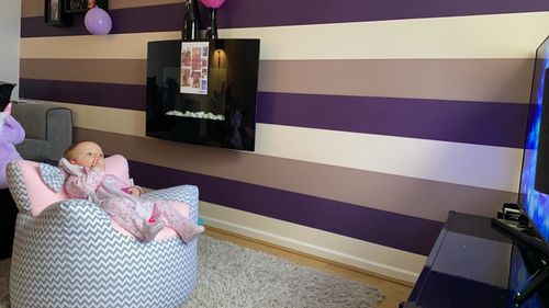 Customer photo review of Personalised Grey ZigZag And Pink Bean Bag Chair