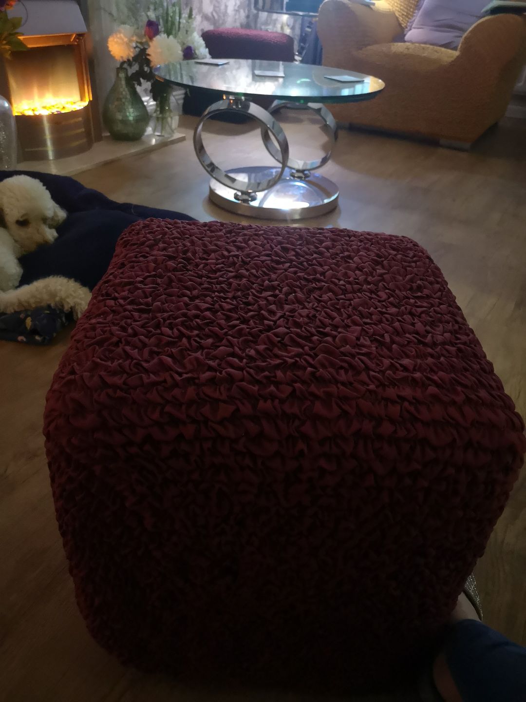 Customer photo review of Footstool Cover - Bordeaux Microfibra