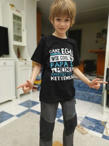 Customer photo review of EGAL WIE COOL DEIN PAPA IST - türkis  - Bio Kinder Shirt