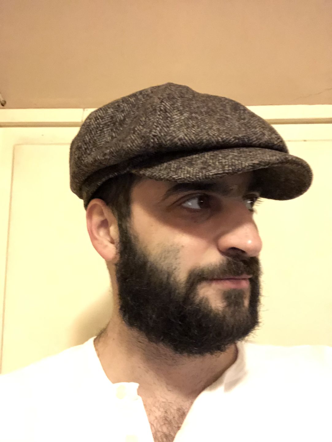 Customer photo review of Old Time Herringbone Wool News Boy Cap