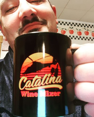 Customer photo review of Catalina Wine Mixer Black Mug 11oz (2-sided)