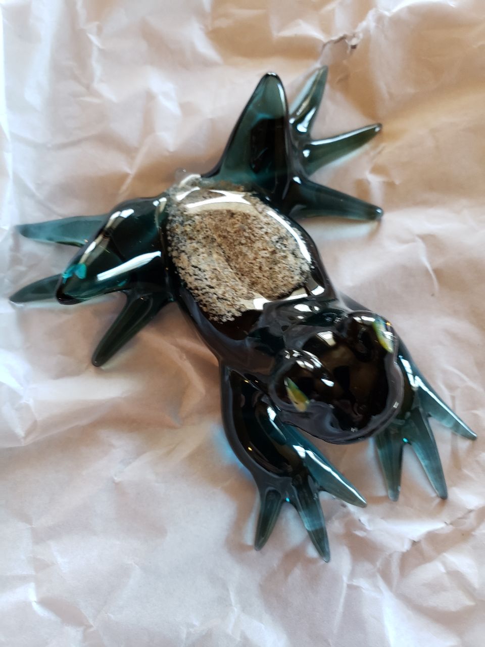 Customer photo review of Glass Frog Figurine with Cremation Ashes