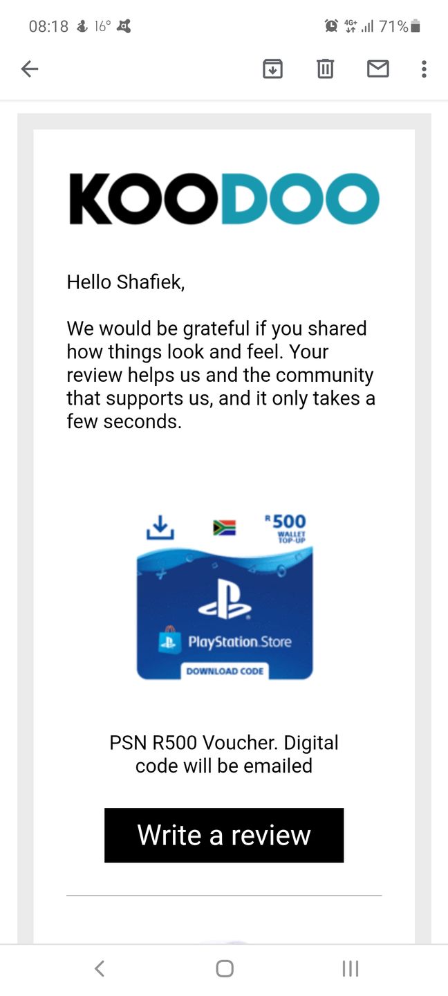Customer photo review of PSN R500 Voucher. Digital code will be emailed