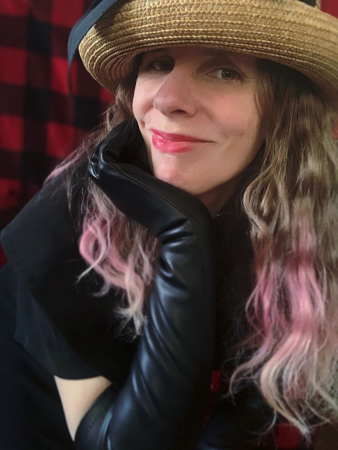 Customer photo review of Opera Gloves in Black Faux Leather