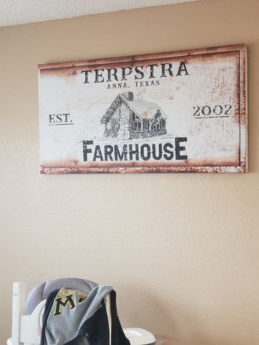 Customer photo review of Rustic Farmhouse Personalized Sign II