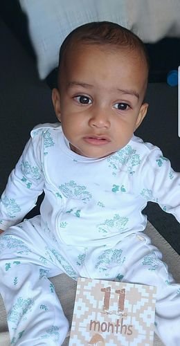 Customer photo review of Bunny Print Organic Long Sleeve Zipsuit