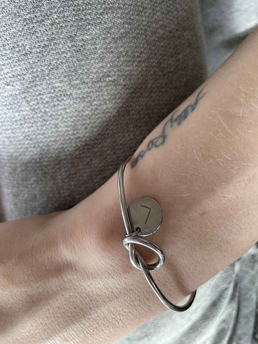 Customer photo review of AC Coin Initial Bangle Bracelet