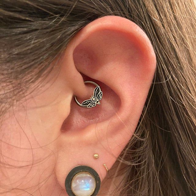 Customer photo review of 16G Death's Head Moth Captive Bead Ring