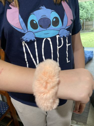 Customer photo review of Set of 3 fluffy sensory wrist bands or hair ties - school colours available