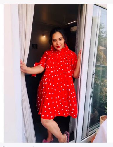Customer photo review of Cute Red Polka Side Ties Maternity Dress