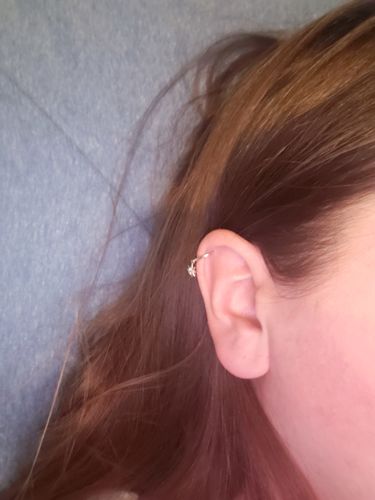 Customer photo review of Nora North Star Huggie Hoop