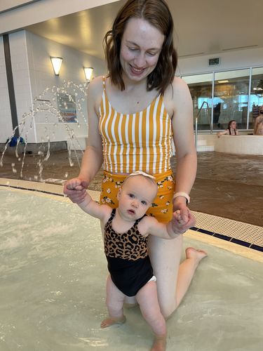 Customer photo review of Centara Top | Mango & White Stripe