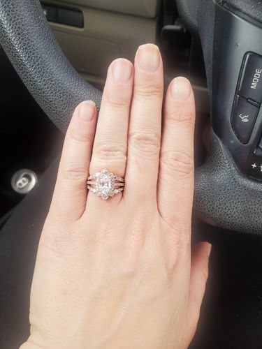 Customer photo review of Louily Rose Gold Unique Design Halo Oval Cut Wedding Set In Sterling Silver