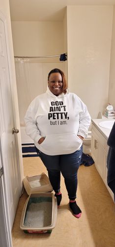 Customer photo review of God Ain't Petty (UNISEX HOODIE) *LIMITED-RUN COLORS*