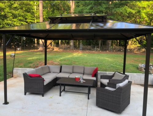 Customer photo review of 10x13ft Patio Hardtop Gazebo Double-Roof Aluminum Gazebos w/ Netting & Curtains