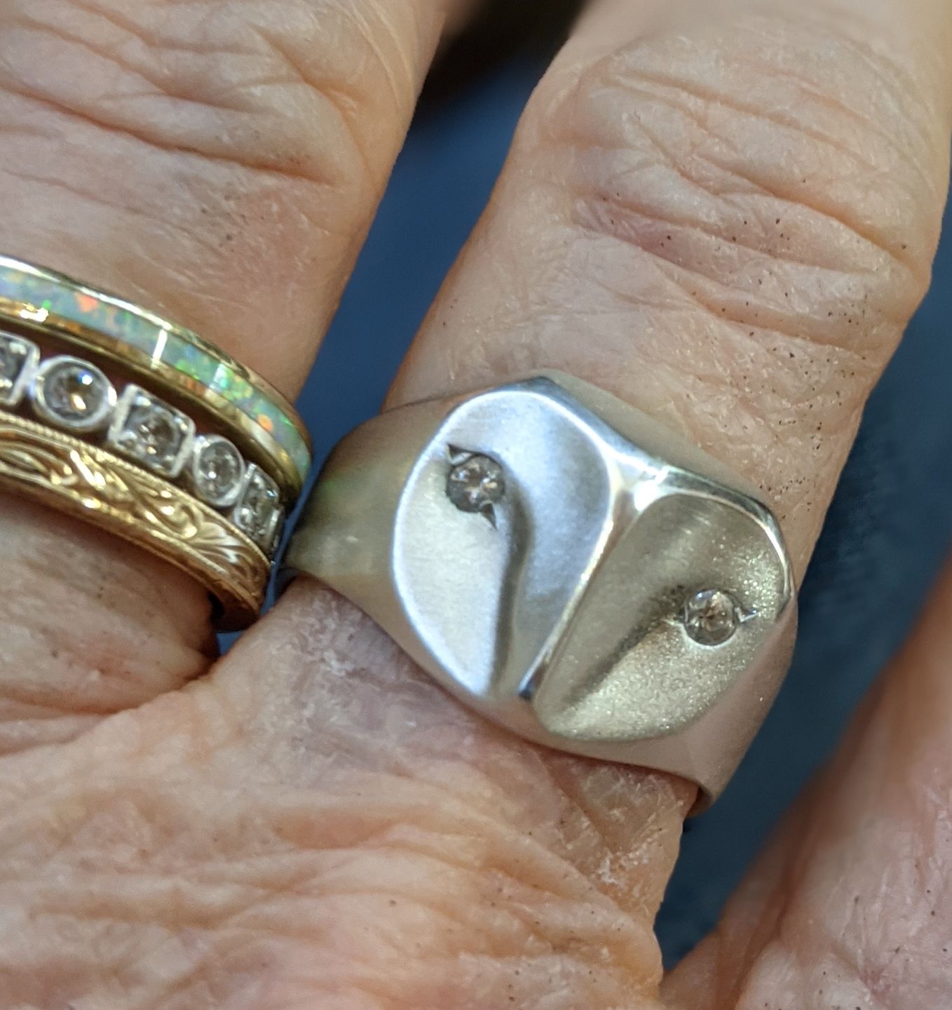 Customer photo review of Owl Ring with Sapphire Eyes