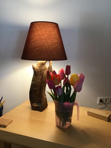 Customer photo review of Design Tischleuchte mit Wurzelholzfuß ZOILA Höhe 65 cm