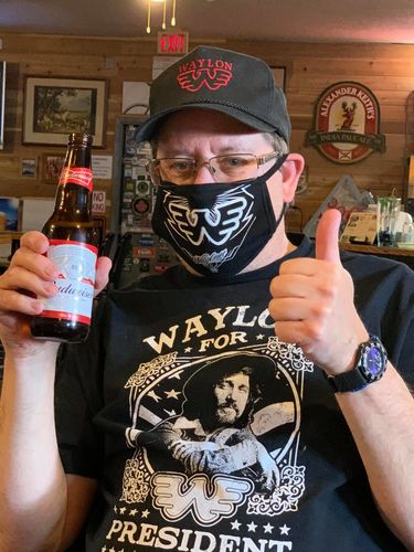 Customer photo review of Waylon Jennings Flying W Face Mask
