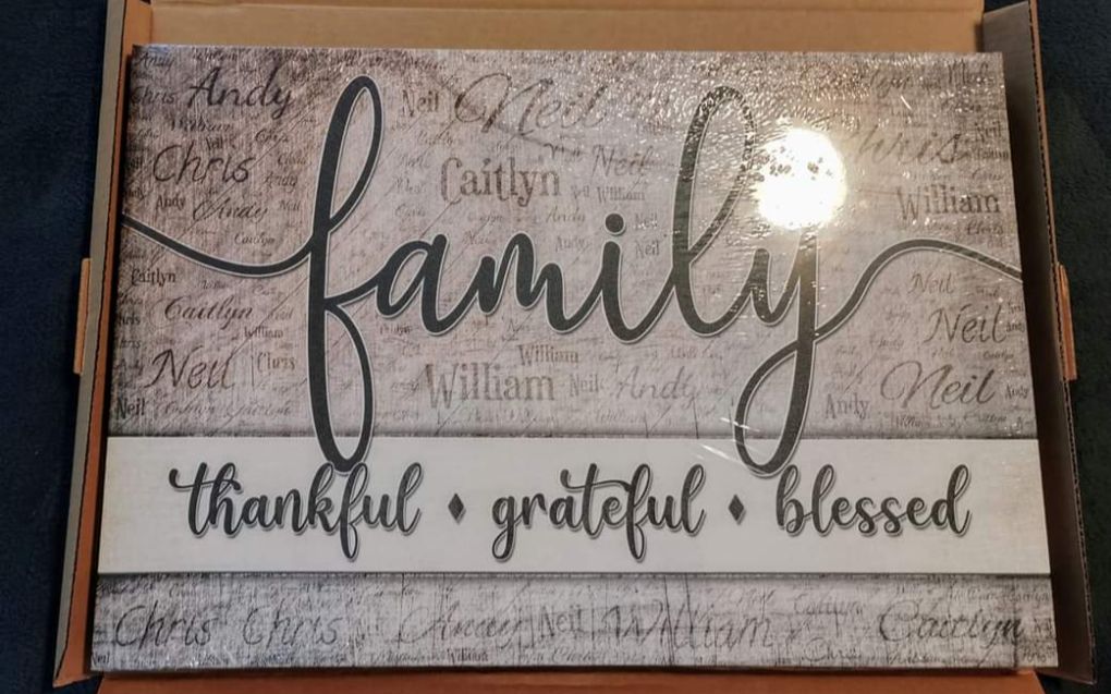Customer photo review of Personalized "Family - Thankful, Grateful, Blessed" Names On Background Premium Canvas