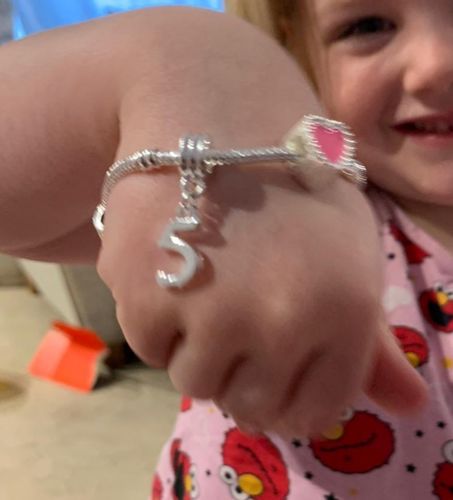 Customer photo review of Children's Pink 'Happy 6th Birthday' Silver Plated Charm Bead Bracelet