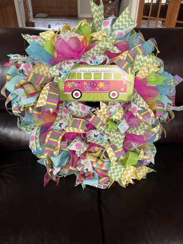 Customer photo review of 12.5"L X 6"H Hippy Bus Sign Lime/Pink/White AP8792