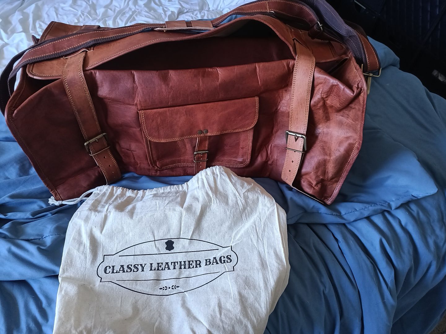 Customer photo review of Vintage Brown Flap Leather Duffle Bag