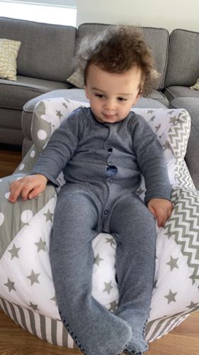 Customer photo review of Personalised Grey Patchwork Bean Bag Chair