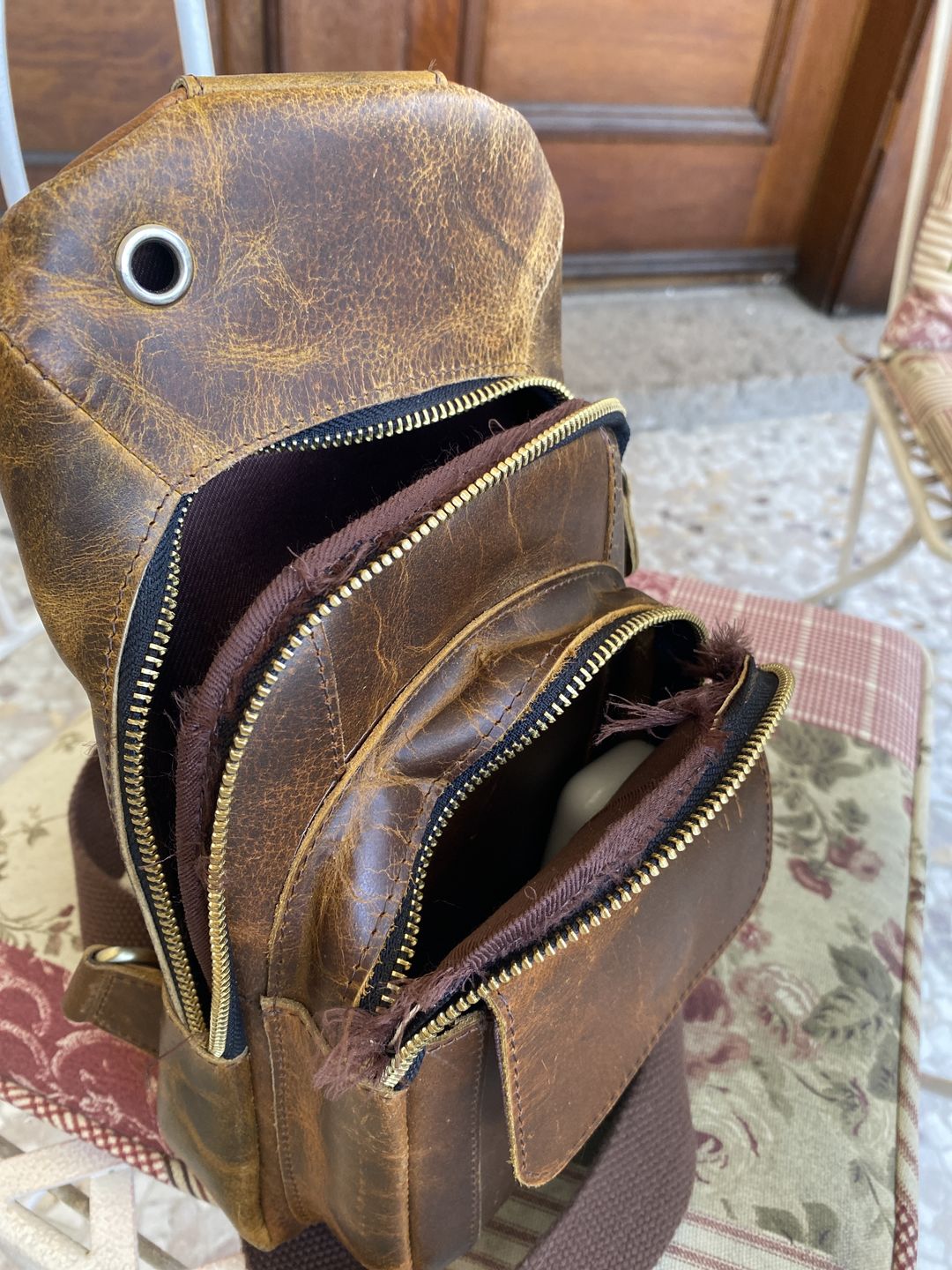 Customer photo review of Cowhide Leather Sling Bag