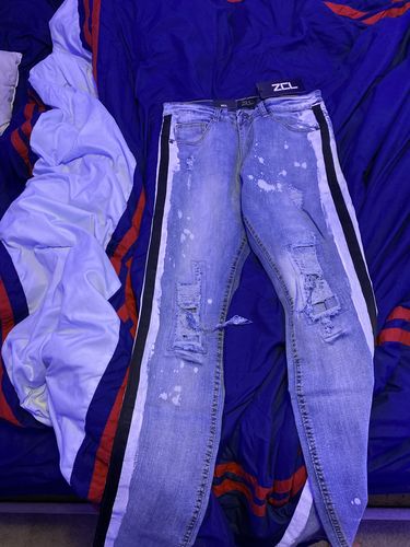 Customer photo review of Side Paint Stripe Track Denim Stone Wash - Black (ZCM4764D)