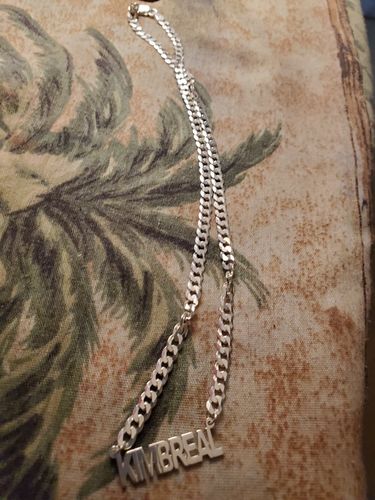 Customer photo review of Block Mini Name Necklace with Cuban Chain